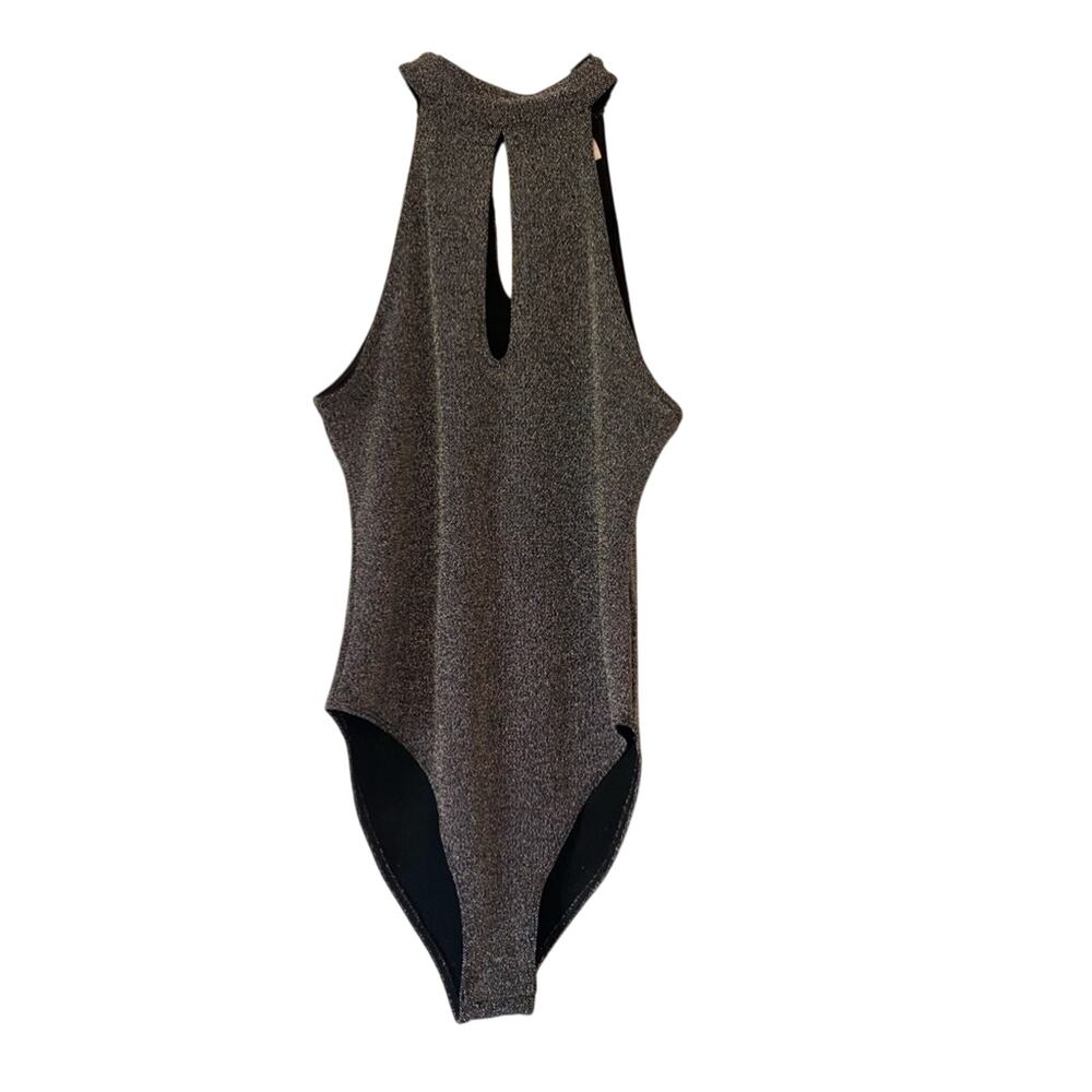 H&M Divided NWOT Womens S Glam Silver Glitter Halter Neck Bodysuit Party Holiday